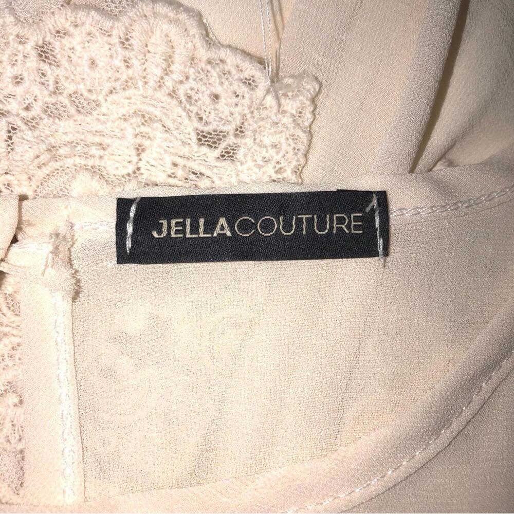 JellaCouture Dress Maxi Button Back Elastic Waist Attached Lace Top Scoop Neck - Picture 7 of 8